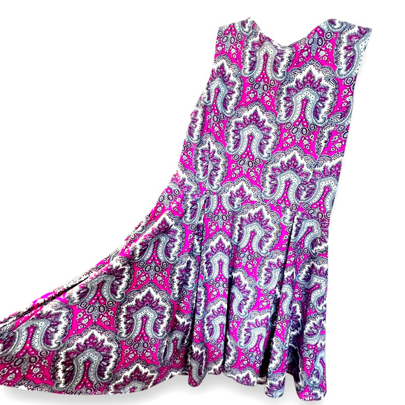 BO&NIC Size XL Sleeveless A-line Pink Grey Abstract Print Dress Pleated Stretch - Picture 3 of 8